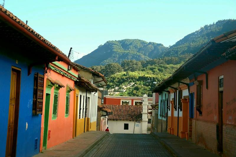 Colorful colonial houses in Candelaria Cartagena Colombia