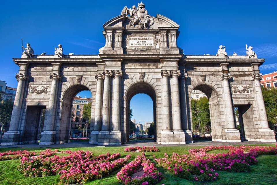 The Puerta de Alcala is a monument in the Plaza de la Independencia Independence Square in Madrid Spain