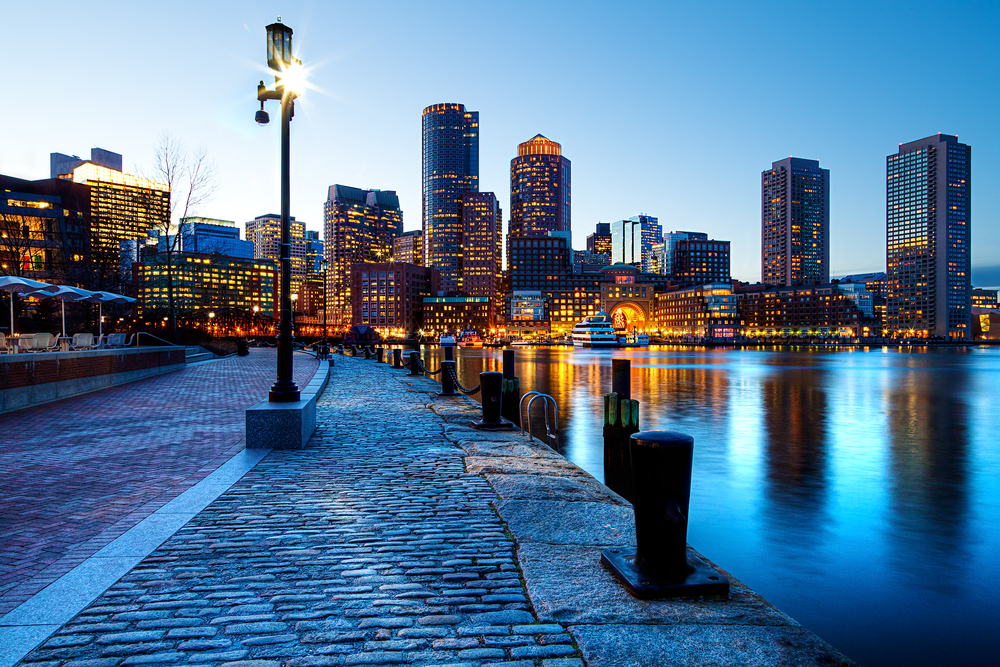 Boston Harbor and Financial District in Boston Massachusetts i