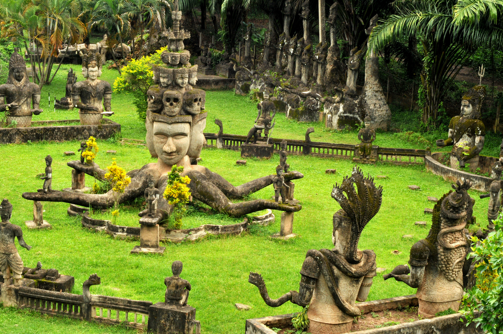 Buddha statues at the beautiful and bizarre buddha park in VientianeLaos