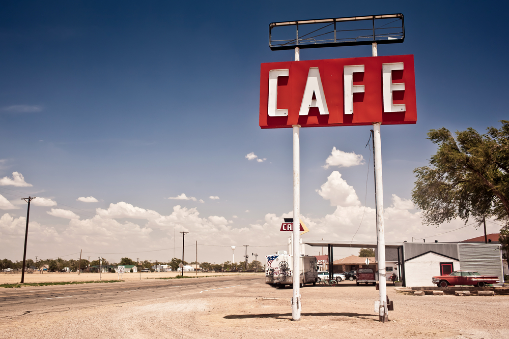Cafe sign along historic Route 66 in Texas
