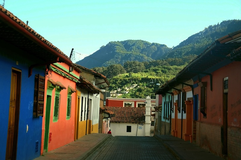 Colorful colonial houses in Candelaria neighborhood Cartagena Colombia 