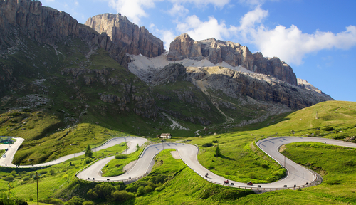 Dolomites landscape with mountain road
