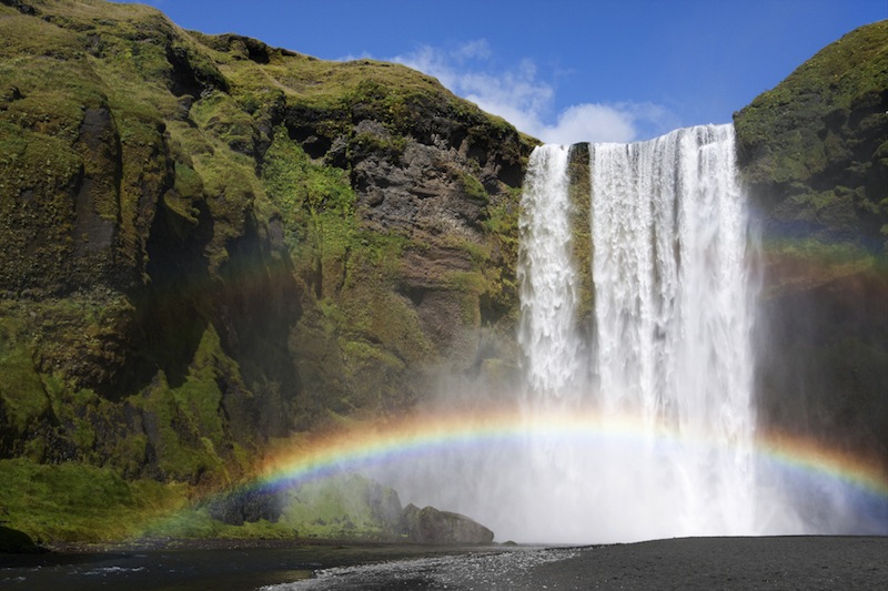 Double rainbow at the waterfall Skogafoss in Iceland 
