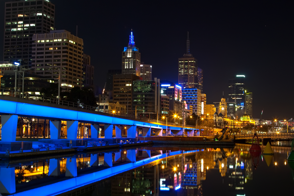 Downtown of Melbourne at night 