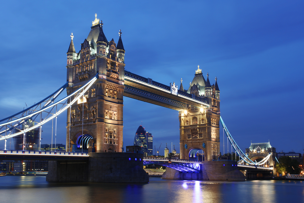 Famous Tower Bridge in the evening London England 