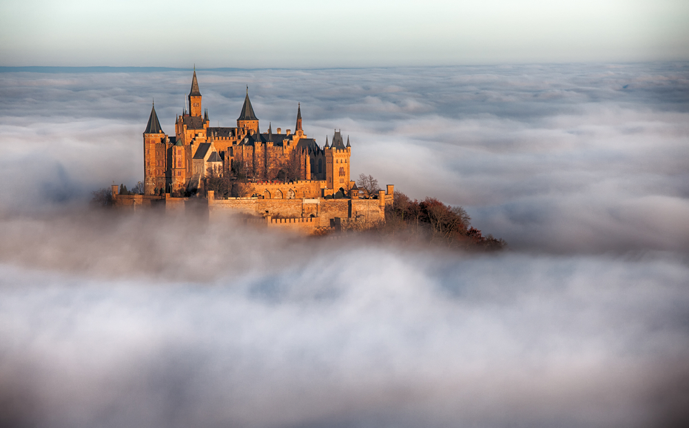 German Castle Hohenzollern over the Clouds 