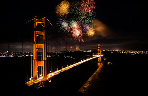 Golden Gate Bridge in San Francisco anno nuovo
