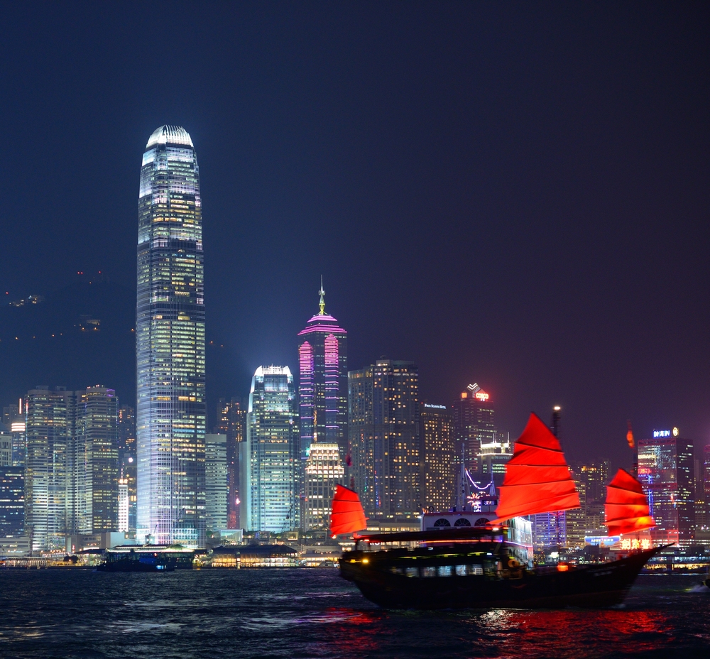 Hong Kong at night from across Victoria Harbor