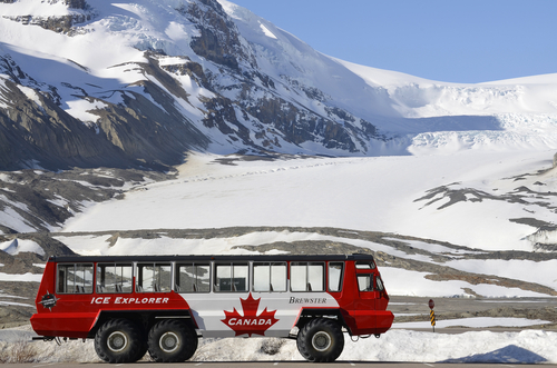 JASPER NATIONAL PARK CANADA MAY 13 Snowcoatch tours to Athabasca Glacier start at the Icefield Center allow tourists to enjoy the nature of the glacier May 13 2012 in
