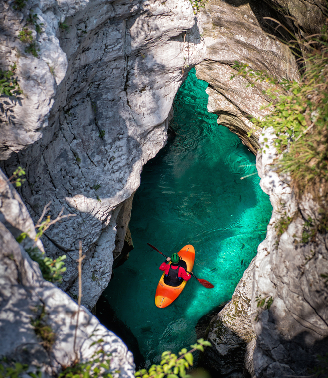 Kayak adventure in the Canyon Kayaking in Velika korita Soa river Slovenia Europe 