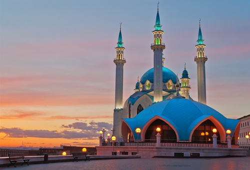 Kul Sharif mosque in Kazan Kremlin at sunset