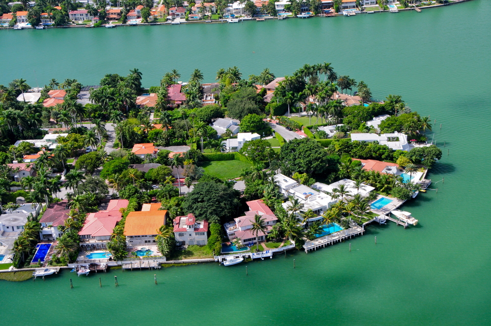 Luxurious homes on venetian islands Miami Beach Florida USA 