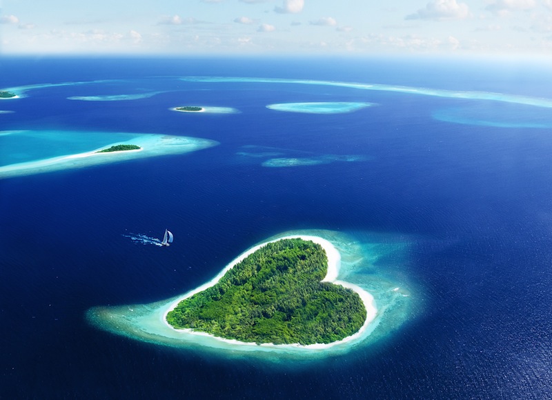 Maldivian island in the shape of heart 