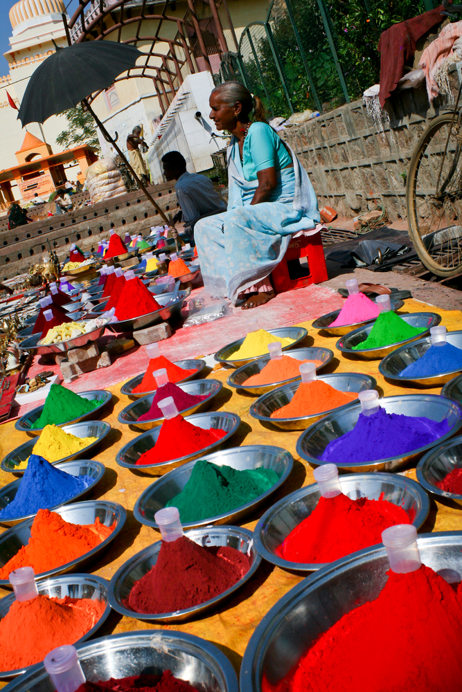 ORCHHA INDIA MARCH 4 Color powder market on March 4 2011 in Orchha
