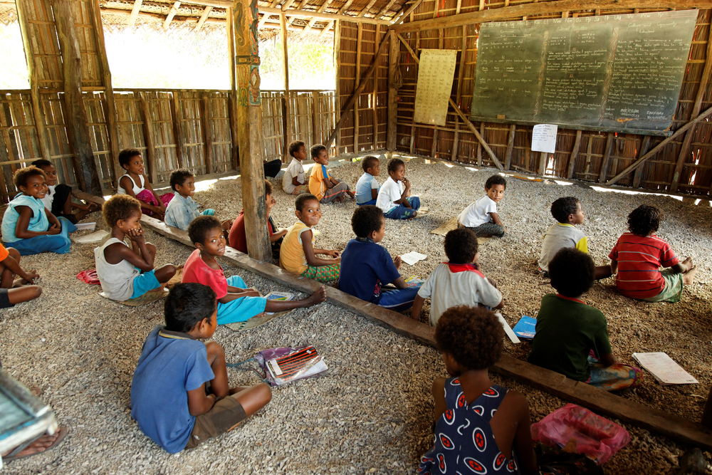 RENARD ISLANDS PNG JULY 14 Unidentified melanesian children of Papua New Guinea in school