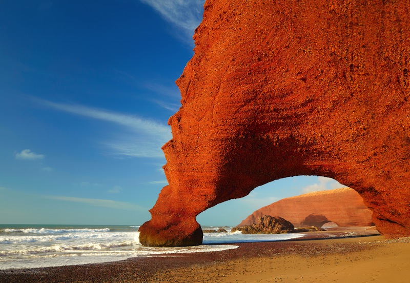 Red archs on atlantic ocean coast