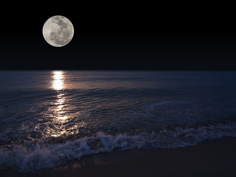Romantic tropical beach with beautiful full moon 