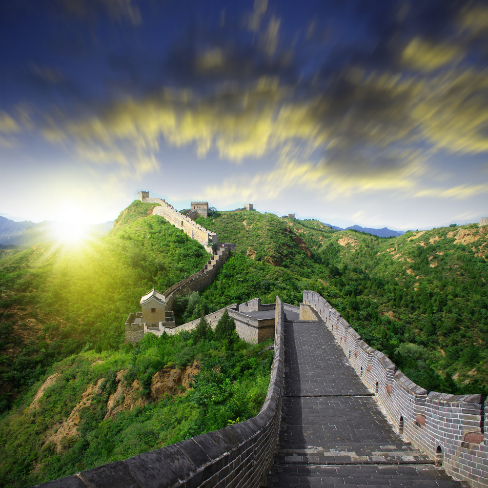 Sunset China Great Wall Sunshine 