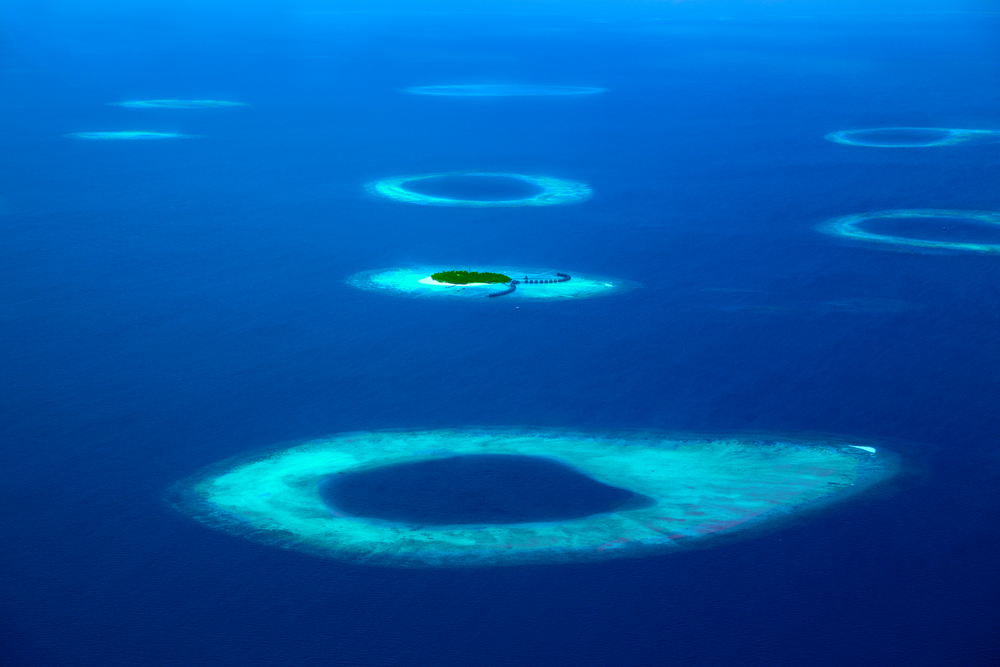 atolls in Maldives from aerial view 