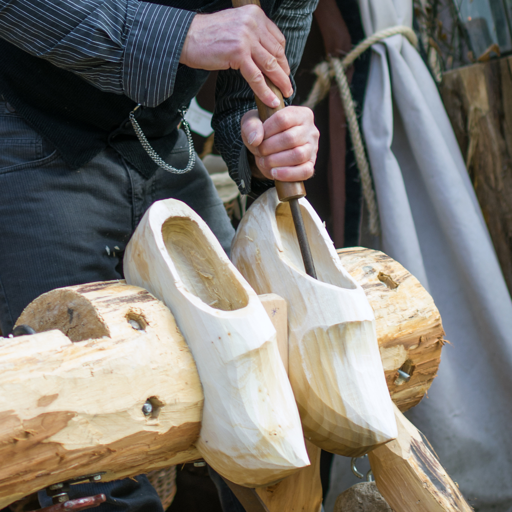 traditional Dutch craft of making wooden shoes