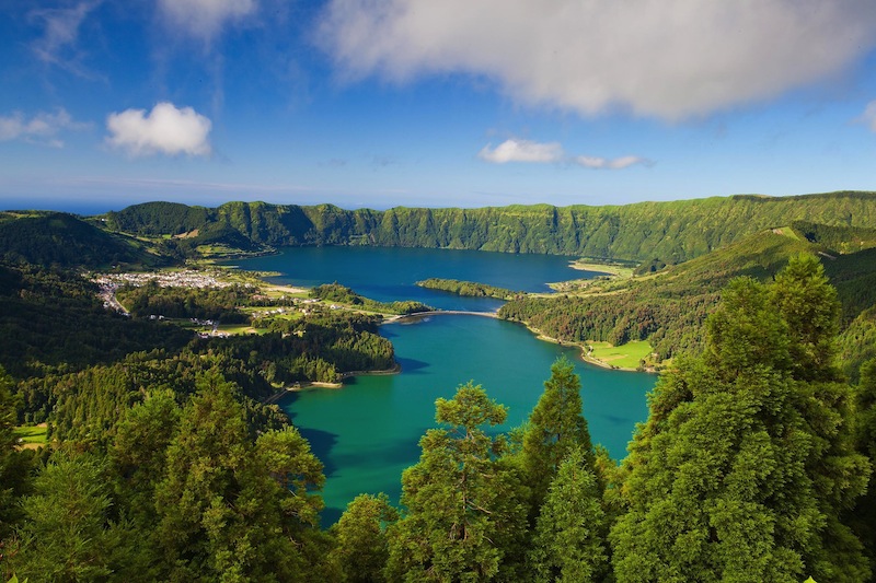 typical lake on the island of Azores in Portugal 